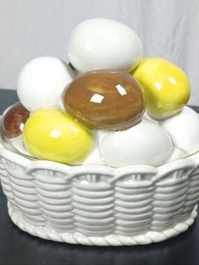 Vtg Armbee Japan Ceramic Lidded Egg Basket Country Farmhouse Garden Easter Decor